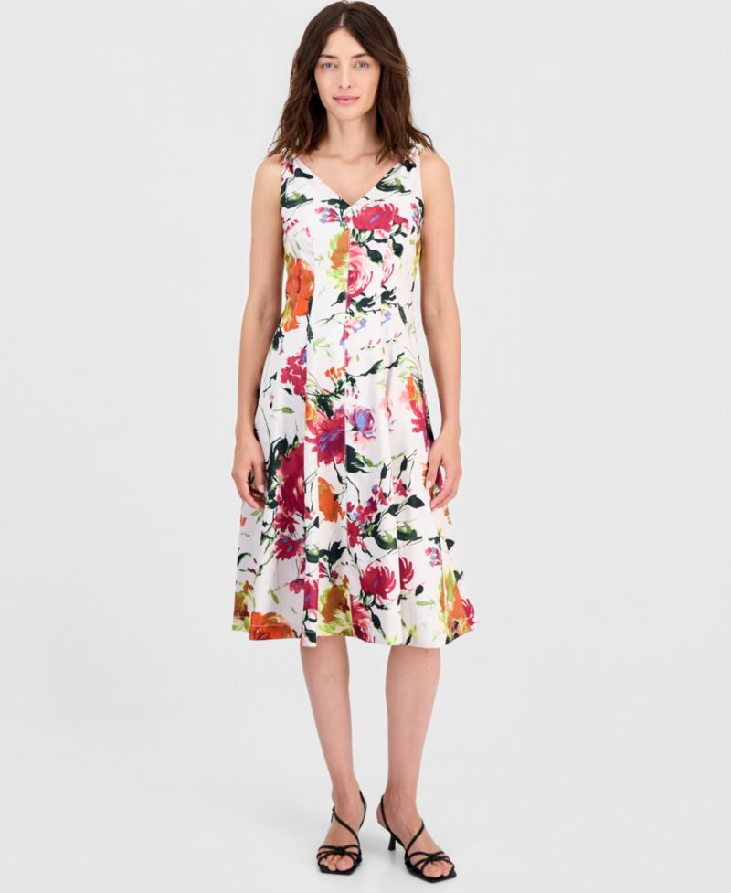 Women's Printed Sleeveless Fit & Flare Dress