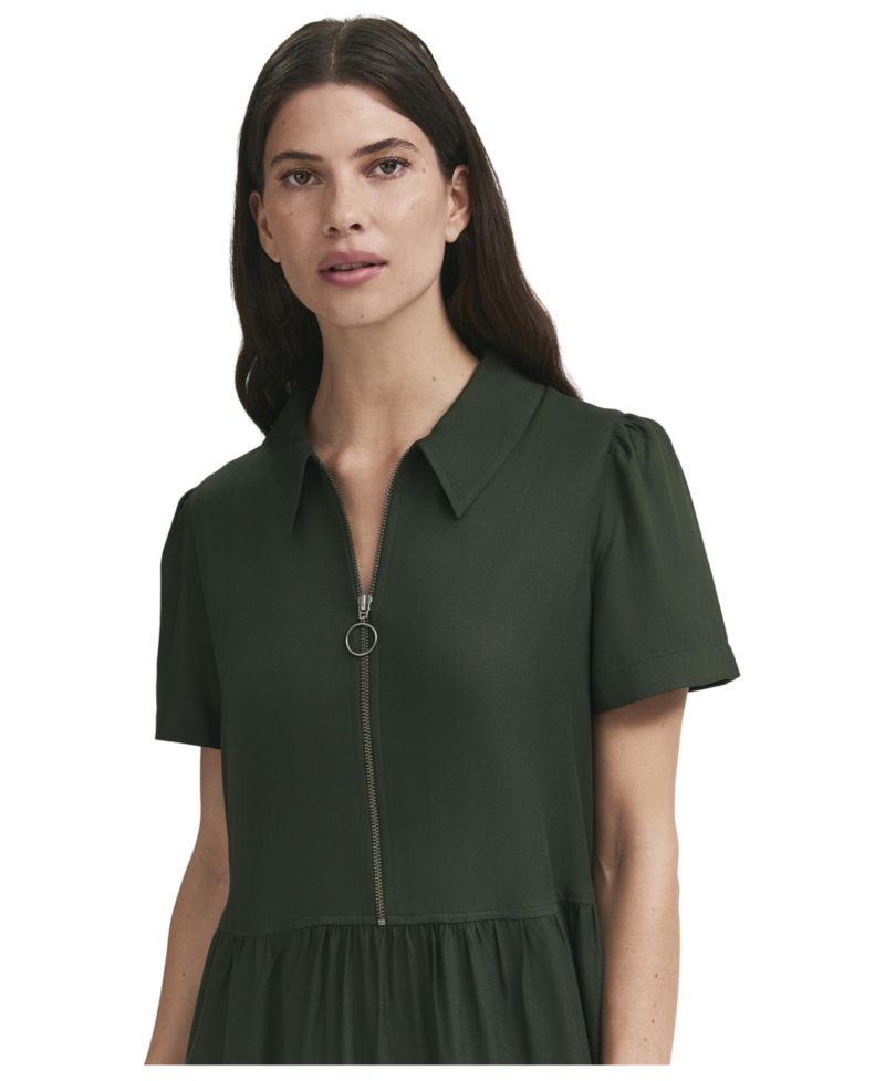 Women's Orion Collared Short-Sleeve Zip-Front Midi Dress