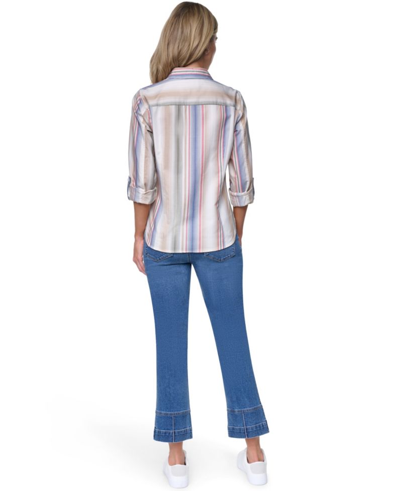 Women's Cotton-Blend Roll-Tab Button-Front Shirt