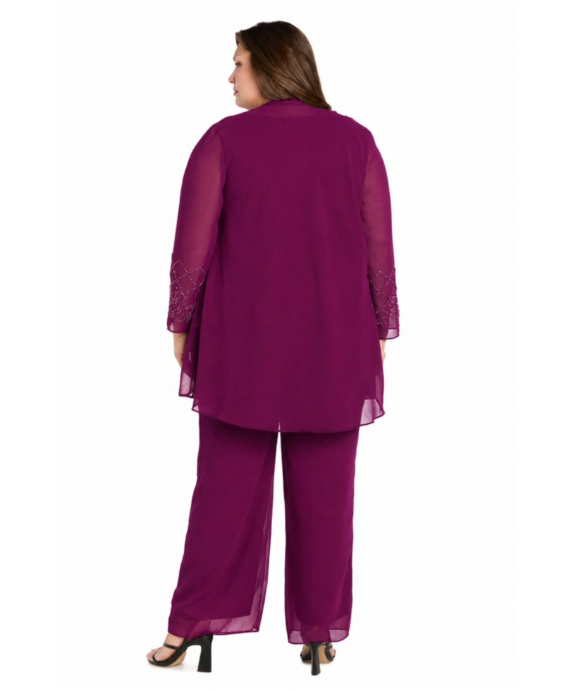 Plus Size Open-Front Jacket, Camisole & Pants, 3-Piece Set