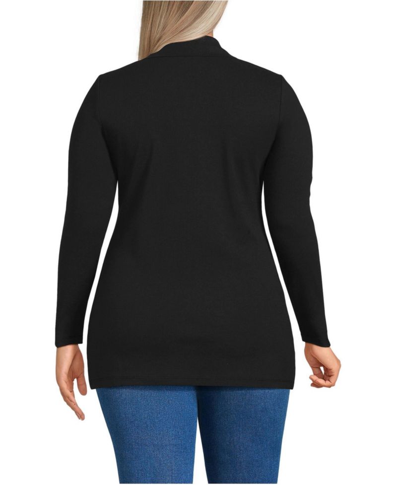 Plus Size Long Sleeve Polished Rib Button Through Tunic Shirt