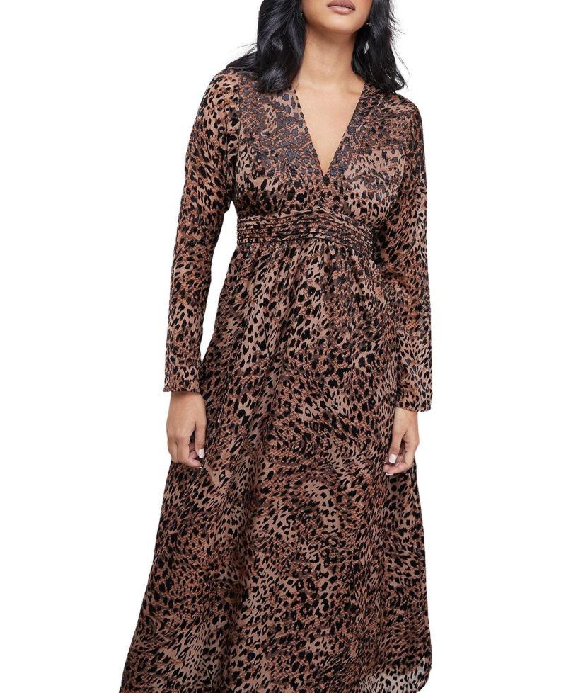 Plunge Neck Waisted Midi Dress