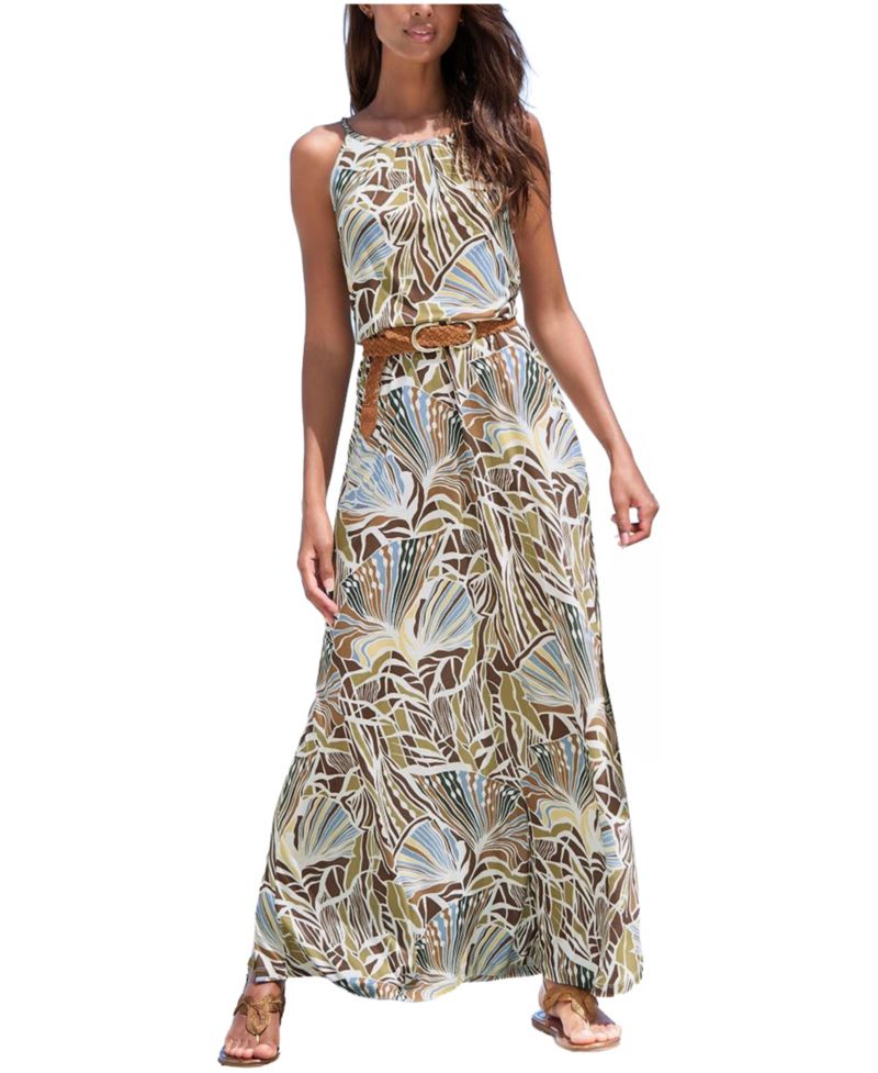 Women's Viscose Printed A-Line Elastic-Waist Maxi Dress