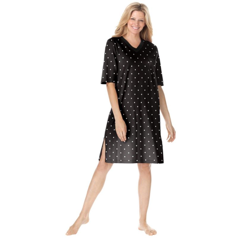 Women's Dreams and Co. V-Neck Short Sleeve Knee-Length Cotton Sleepshirt