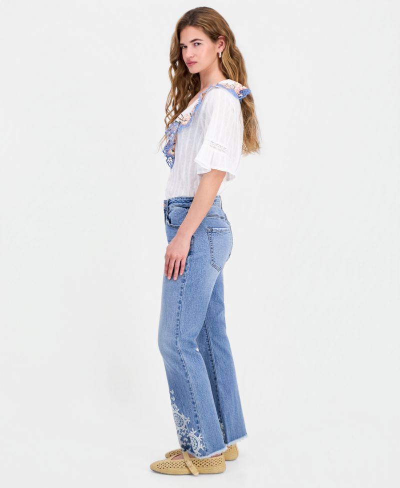 Petite Embroidered Bootcut Jeans
