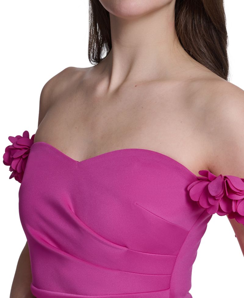 Women's Strapless Floral-Sleeve Mermaid Dress