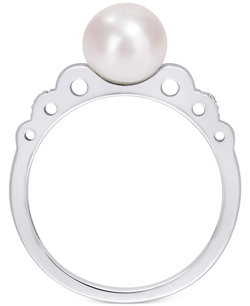 Cultured Freshwater Pearl (7mm) & Lab-Created White Sapphire Accent Ring in Sterling Silver