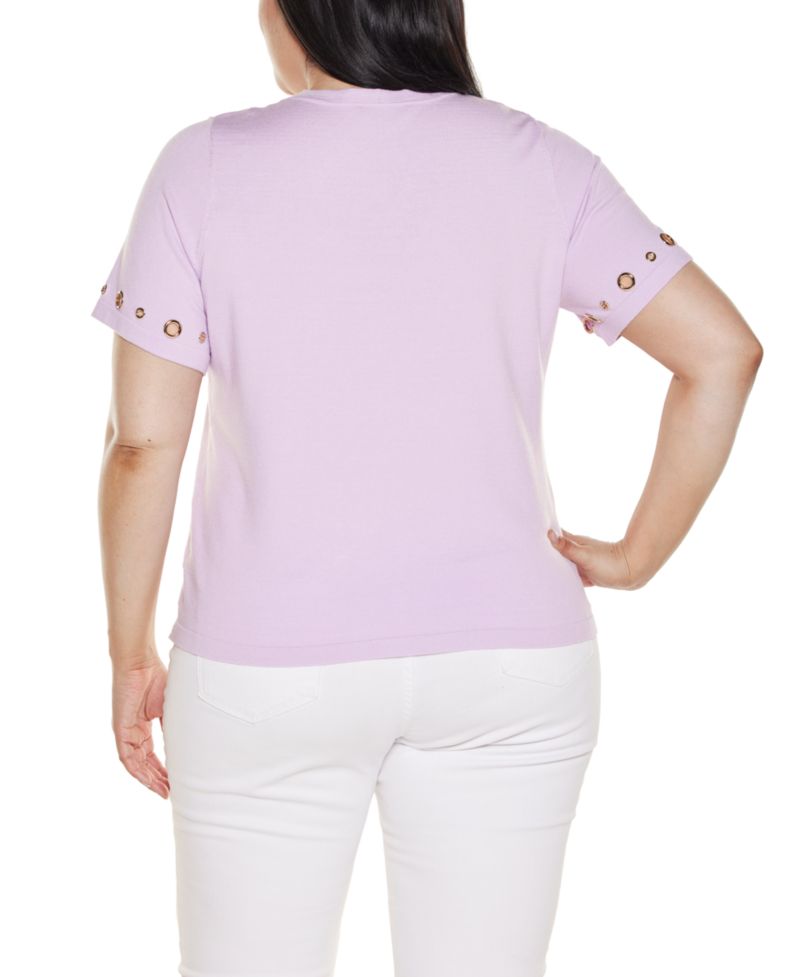 Plus Size Grommet-Detail Crew-Neck Sweater