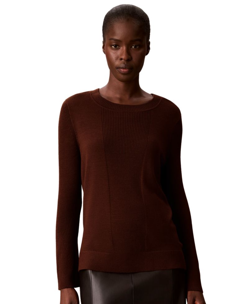 Petite Ribbed Sculpted-Sleeve Crewneck Sweater