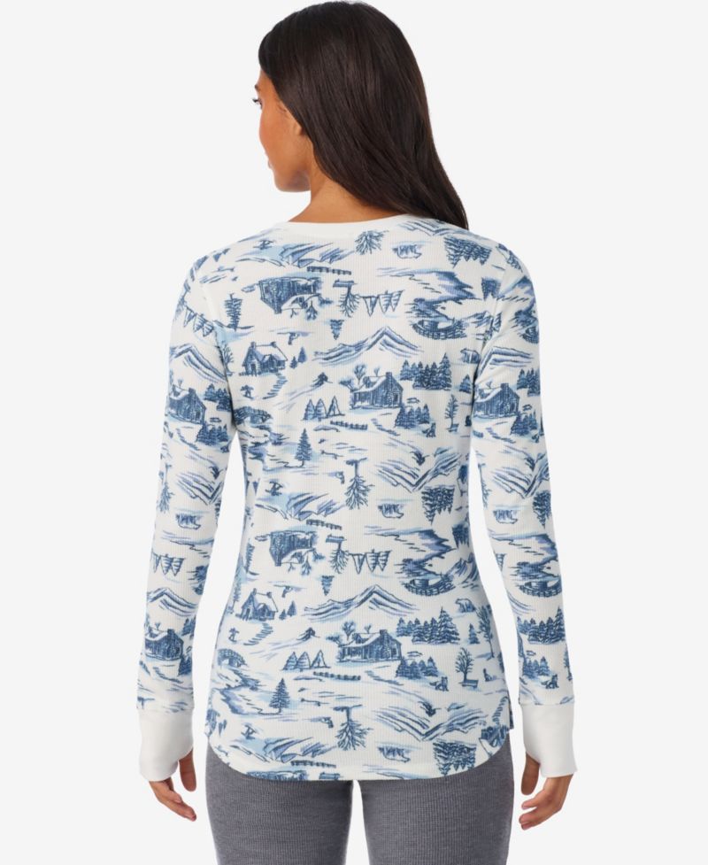 Women's Waffle-Knit Thermal Stretch Long-Sleeve Crew-Neck Top
