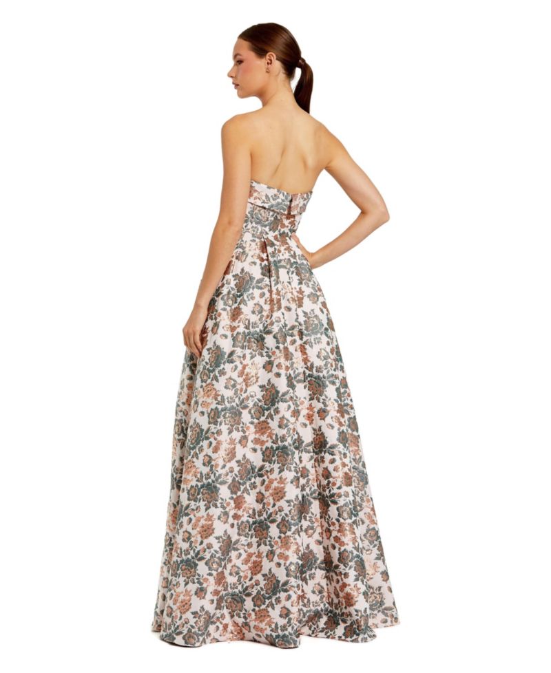 Women's Strapless Floral Brocade Ball Gown