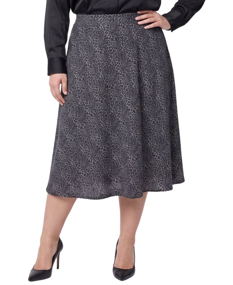 Plus Size A-Line Midi Elastic Waist Skirt