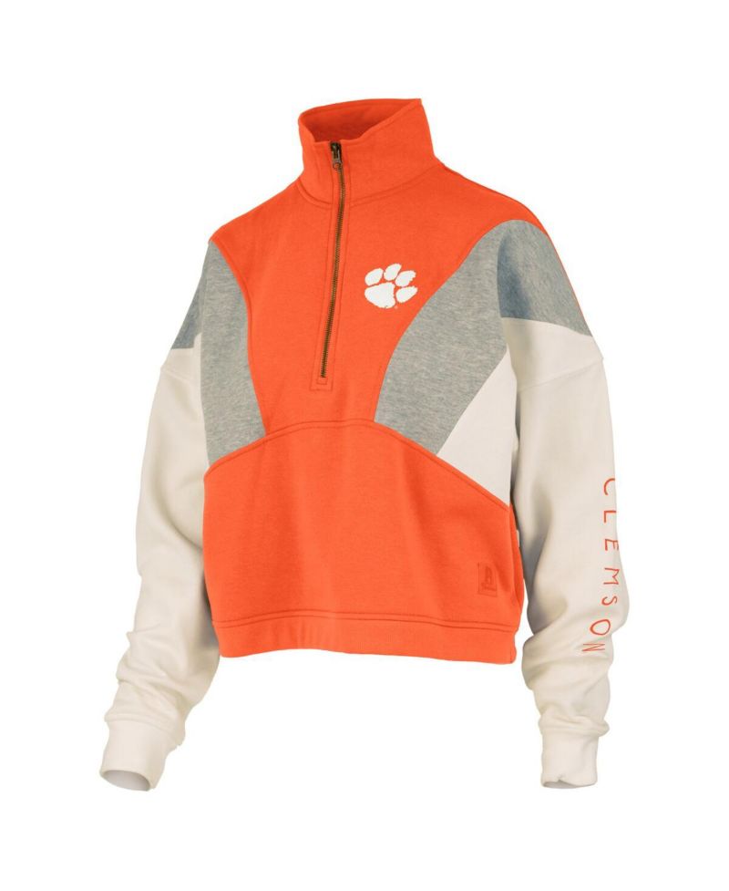 Women's Orange Clemson Tigers Ferrara Color Block Quarter-Zip Sweatshirt