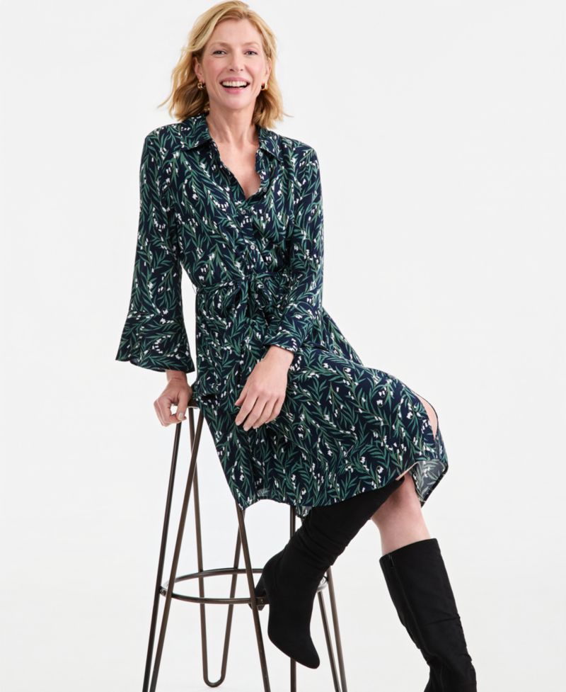 Women's Printed Midi Shirt Dress