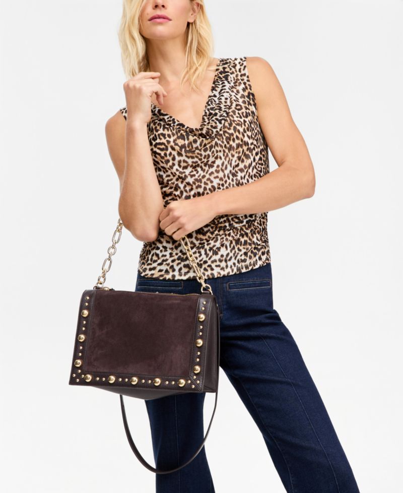 Fyonna Faux Suede Studded Shoulder Bag