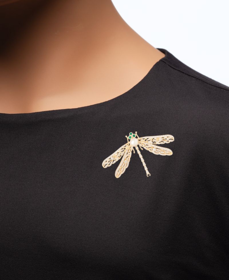 Cultured Freshwater Pearl (5-5.5mm) & Cubic Zirconia Pin Brooch in 18k Yellow Gold Over Sterling Silver