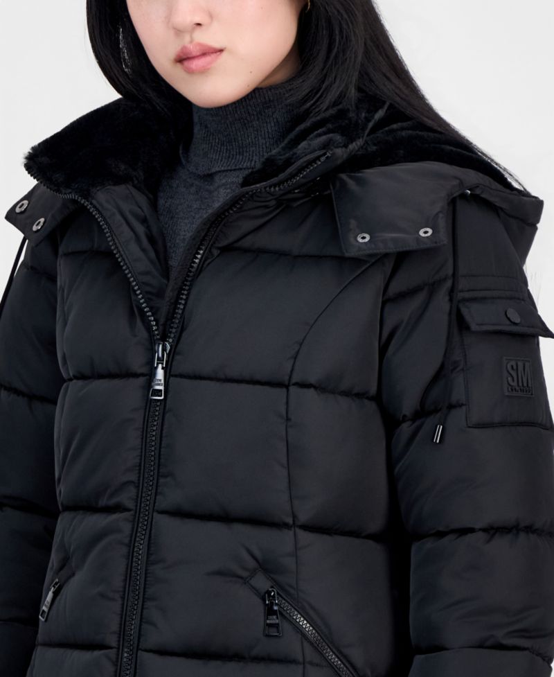 Women's Short Puffer Faux-Fur-Lined Hood Coat