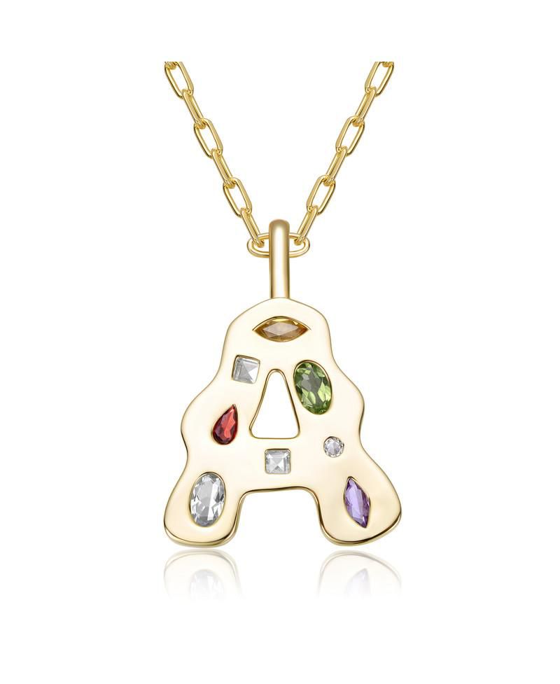 Unique 14K Gold Plated Multifaceted CZ Initial Pendant Necklace