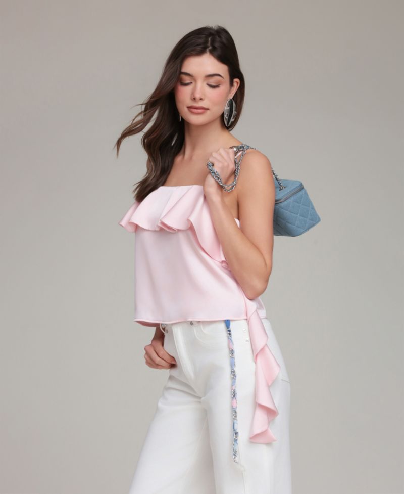 Women's Asymmetric Ruffle Detail Square Neck Top