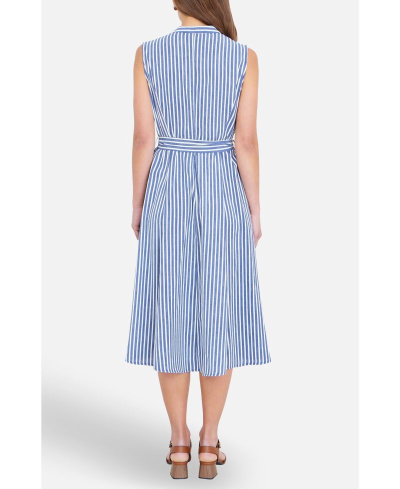 Women's Stripe Midi Sleeveless Shirt Dress