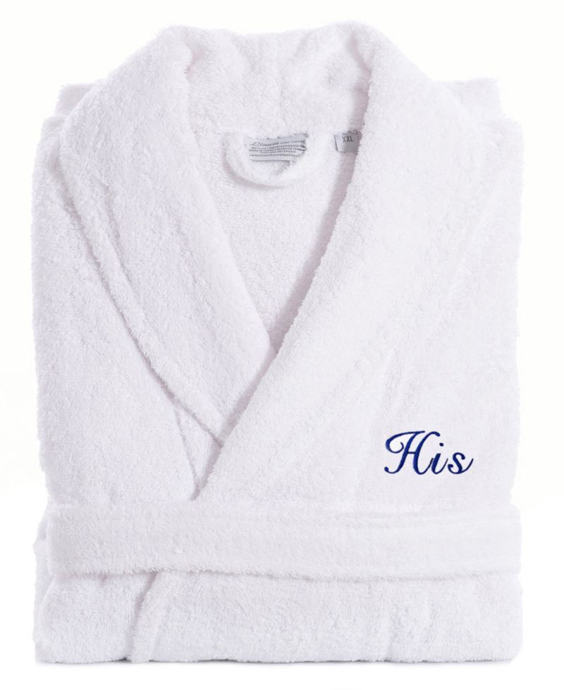 Script Font Turkish Cotton Embroidered His Terry Bathrobe