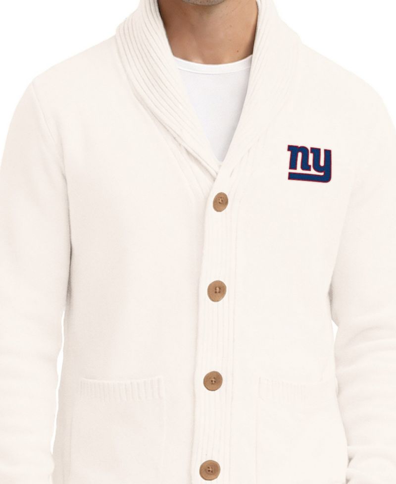 Men's Cream New York Giants Shawl Collar Heavy Knit Cardigan Sweater