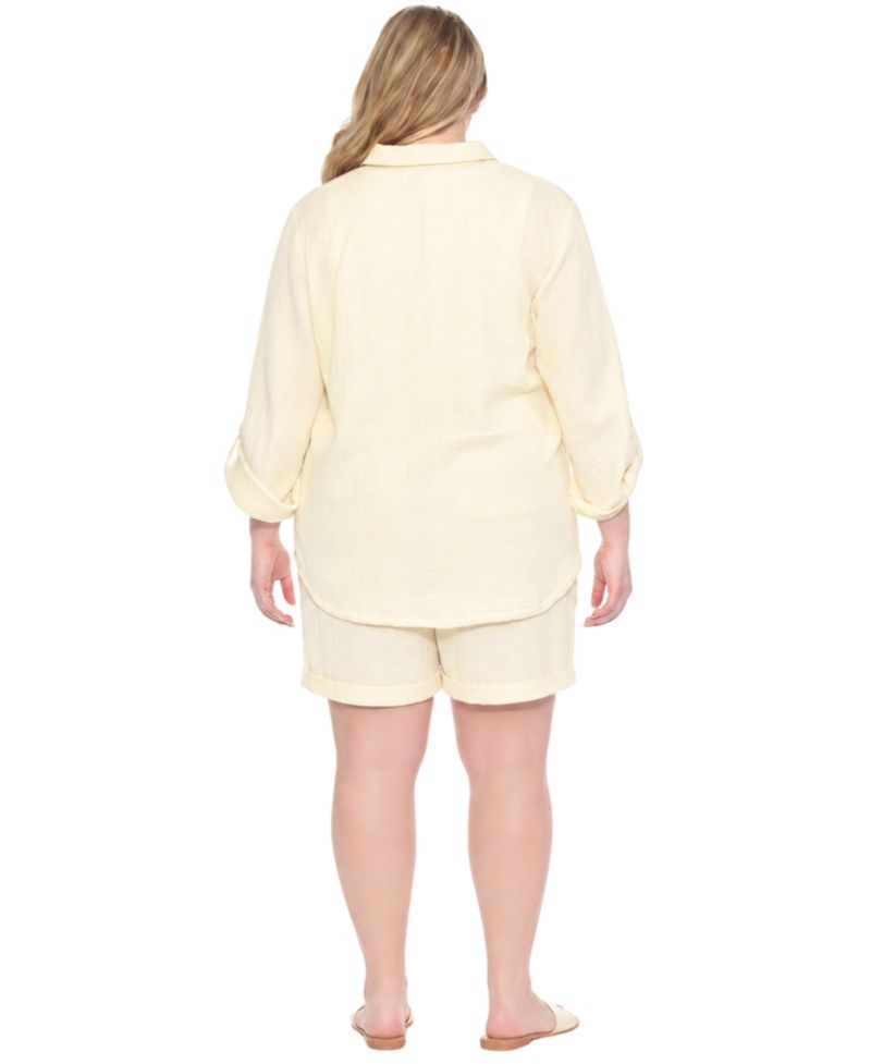 Plus Size Gauze Button-Front Shirt Shorts Set