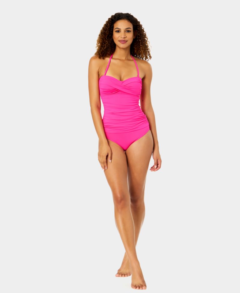 Twist-Front Ruched Tankini Top and High Waistband Bottoms
