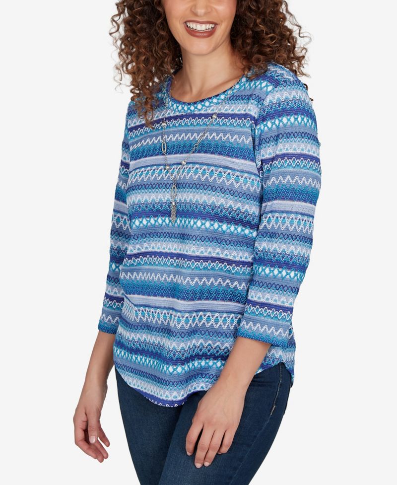Women's Classic Textured Stripe Knit Top With Necklace