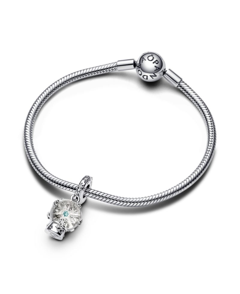 Cubic Zirconia Snowflake Snow Globe Dangle Charm