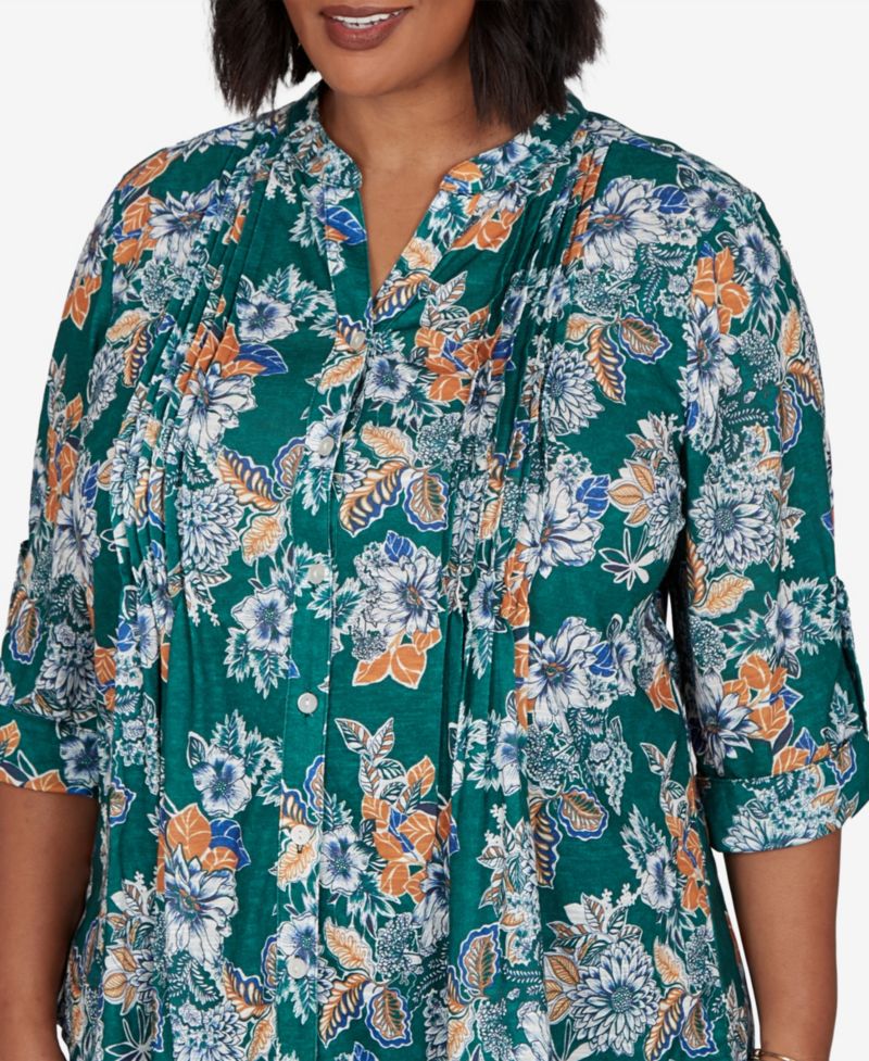 Plus Size Kensington Henley 3/4-Sleeve Floral Blouse