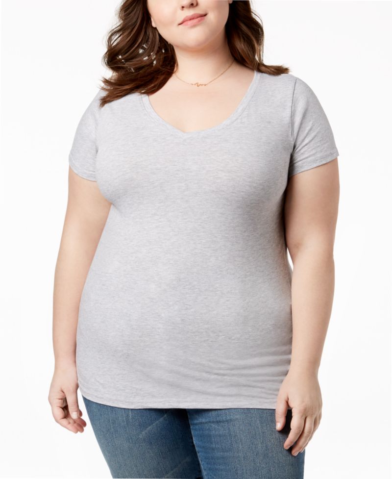 Trendy Plus Size Fitted V-Neck T-Shirt