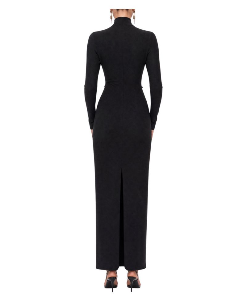 Women's Stand Collar Long-Sleeve Button Detail Maxi Dress