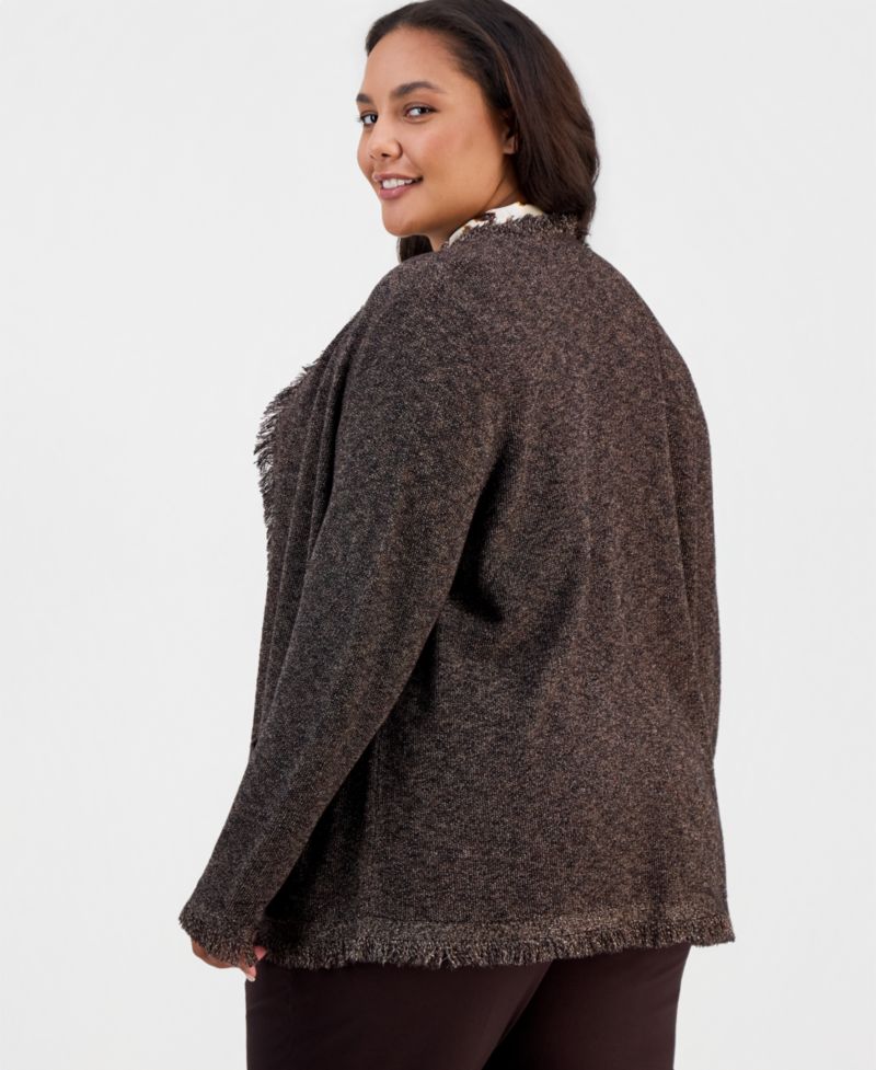 Plus Size Fringe Open-Front Fringe Cardigan