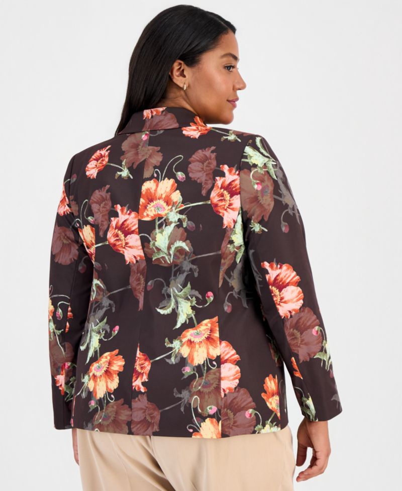 ASL Plus Size Printed One-Button Blazer