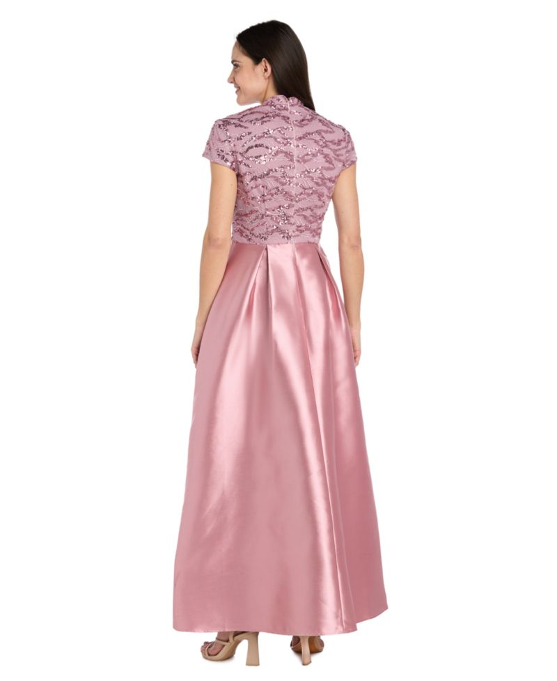 Petite Long Mikado Ballgown with Embroidered Mesh Bodice