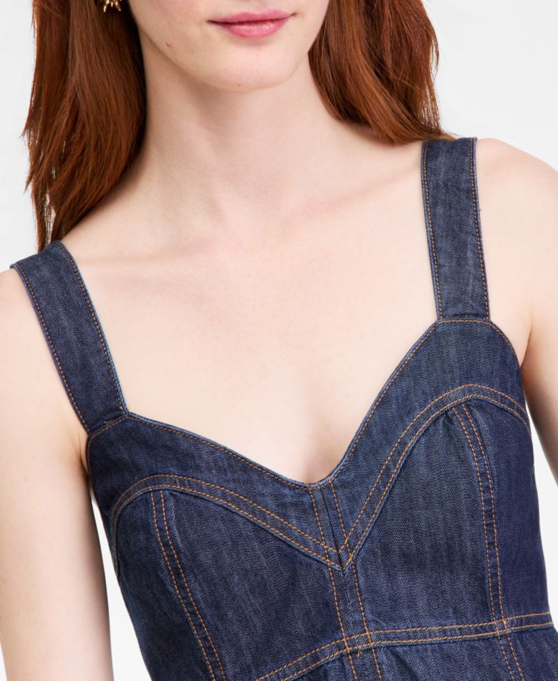 Women's Denim Sweetheart-Neck Midi Dress