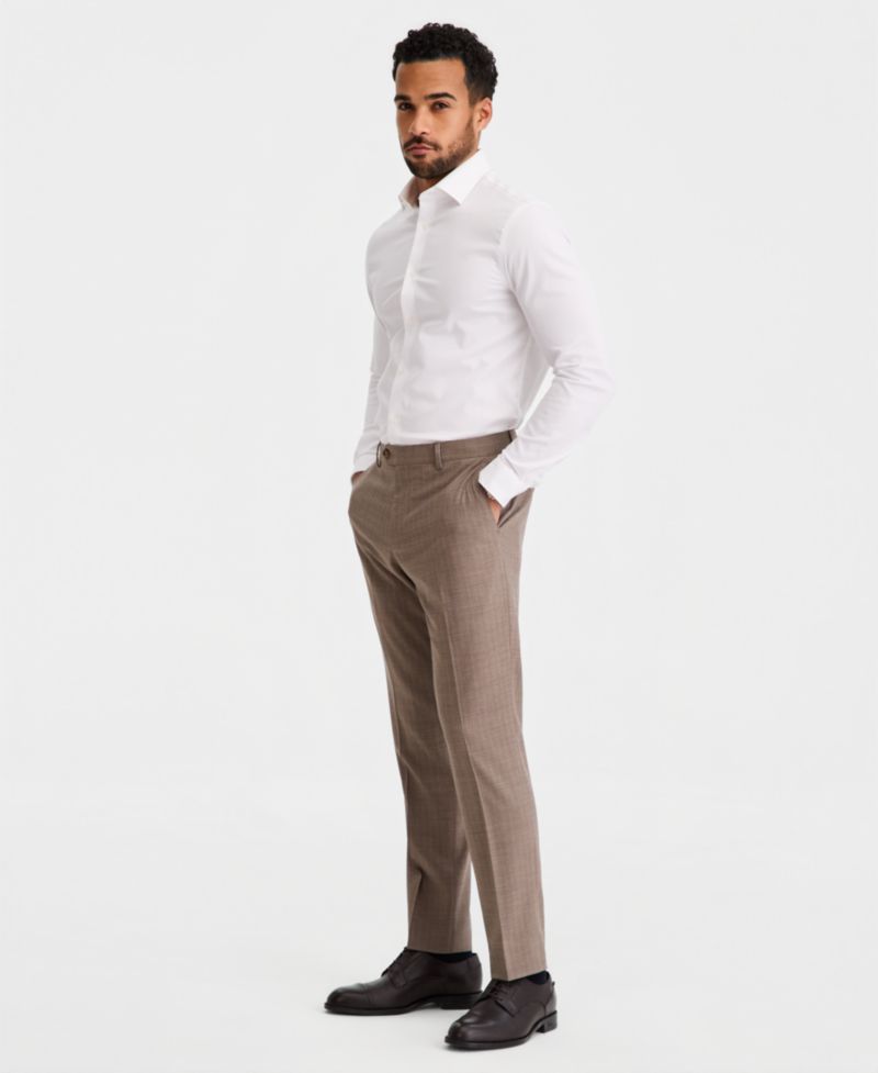 Men's Modern-Fit Wool-Blend Tan Pinstripe Suit Separate Pants