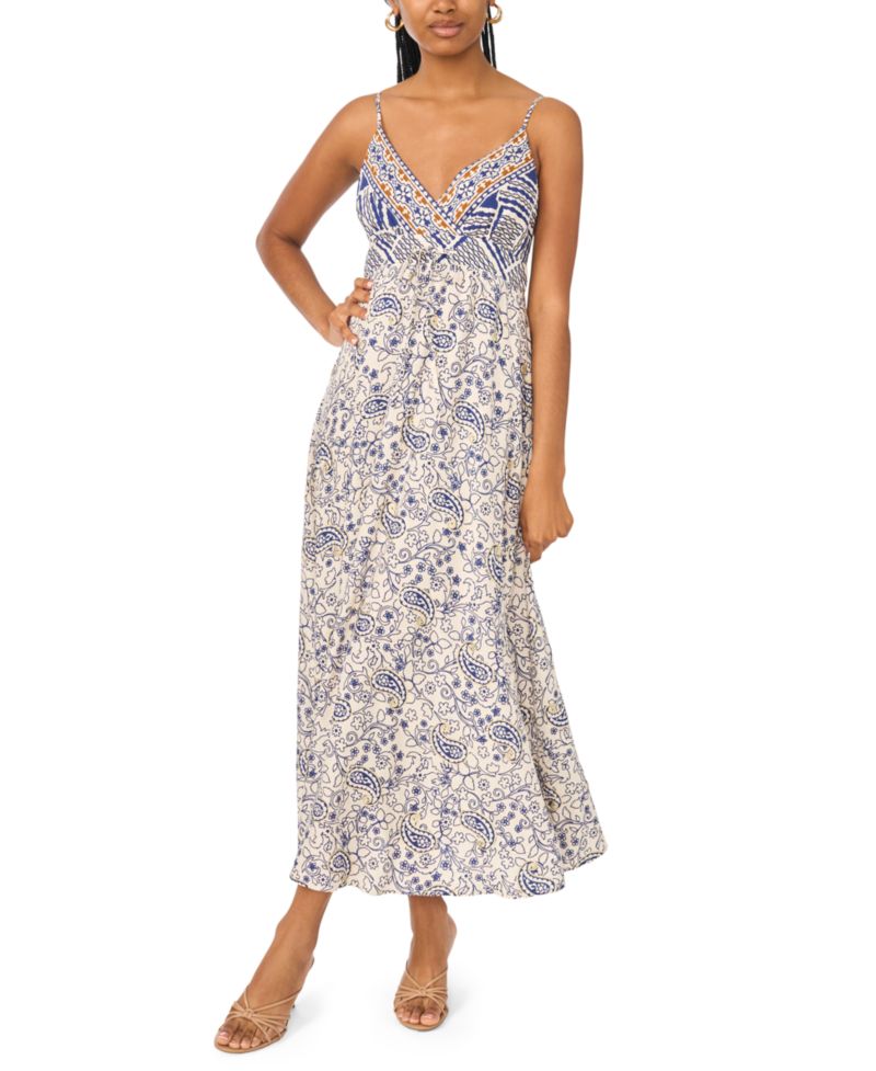 Women's Flowy Tie-Front V-Neck Midi Dress