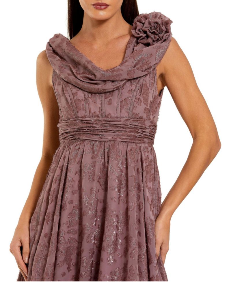 Women's Burnout Chiffon Sleeveless Cowl Neck Midi Dress
