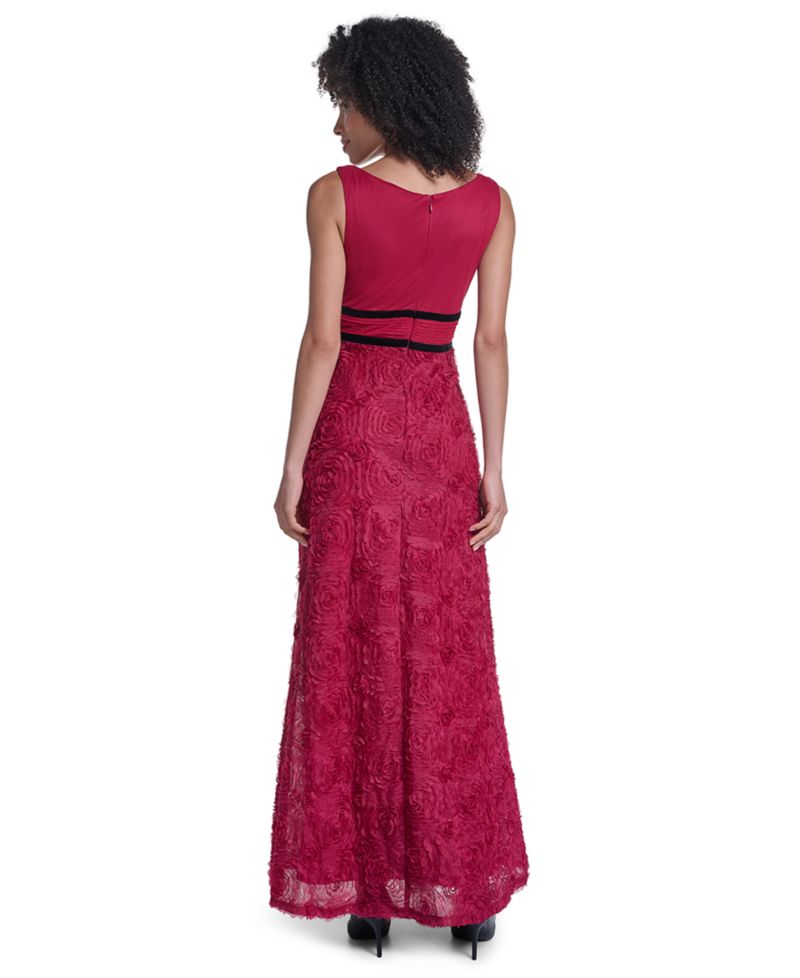 Women's LD6B0013 Floral V-Neck Sleeveless Long Gown