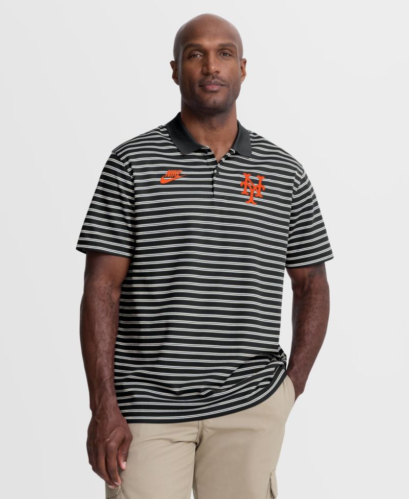 Men's Black New York Mets Cooperstown Collection Dri-FIT Victory Striped Polo Shirt