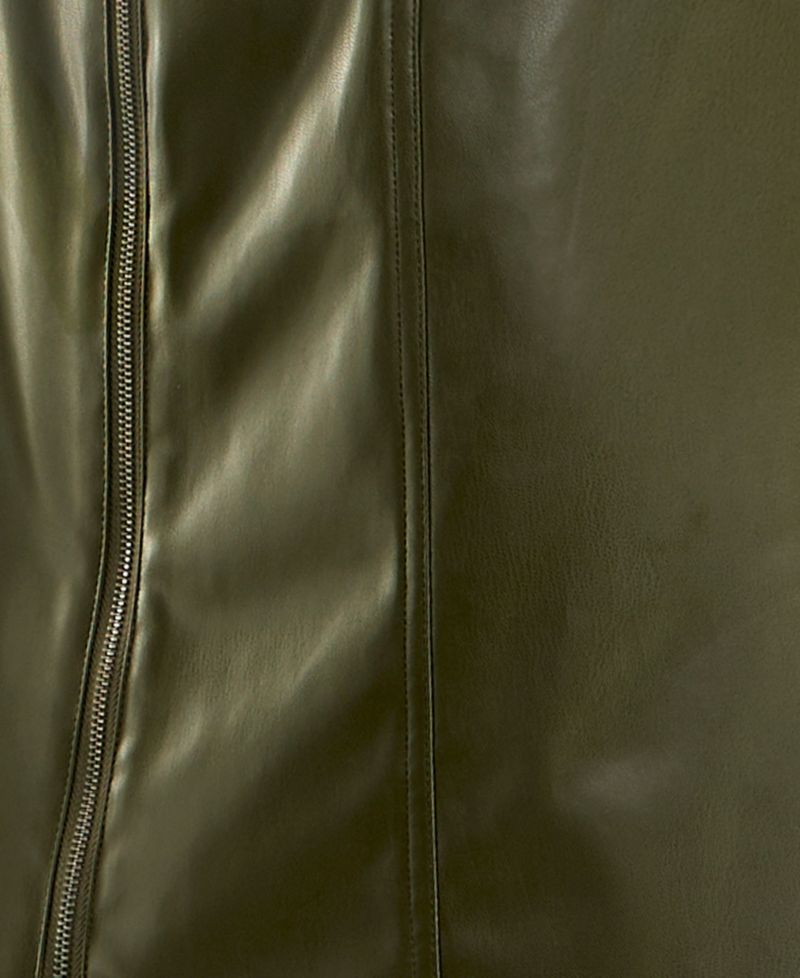 Juniors' Pleather V-Neck Mini Dress with Front Zipper