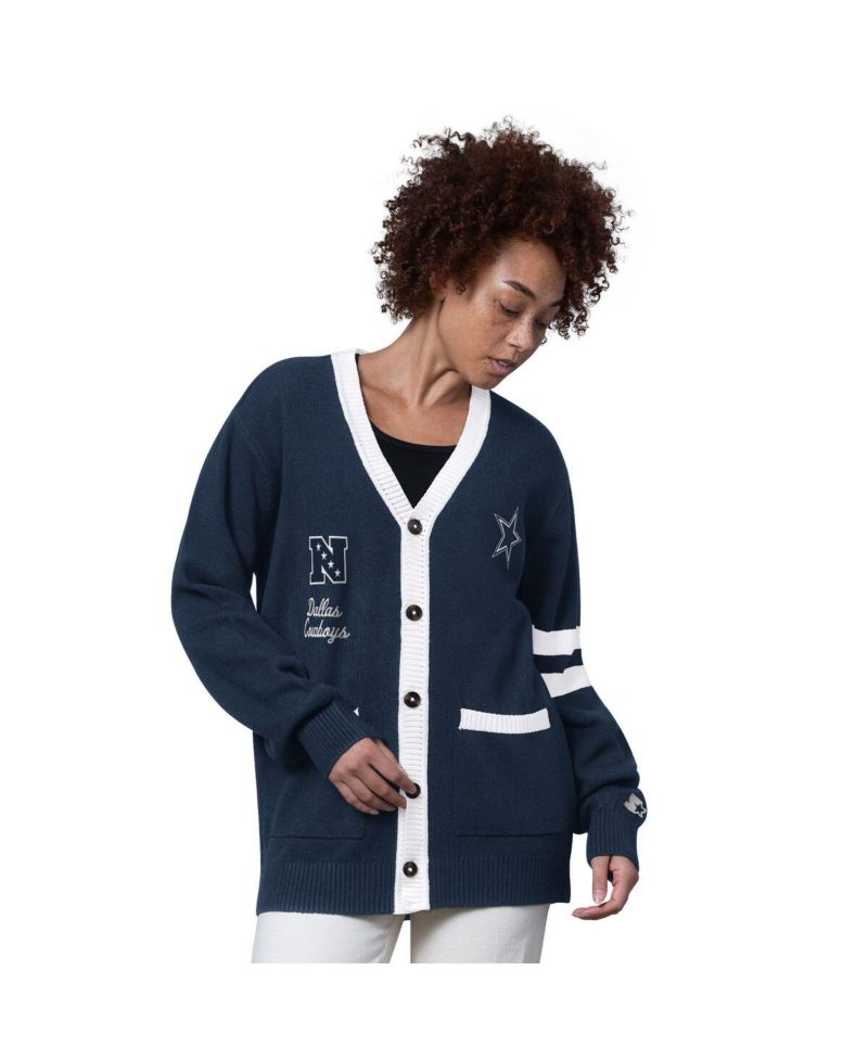 Women's Navy Dallas Cowboys Back Shot Button-Up Cardigan Sweater