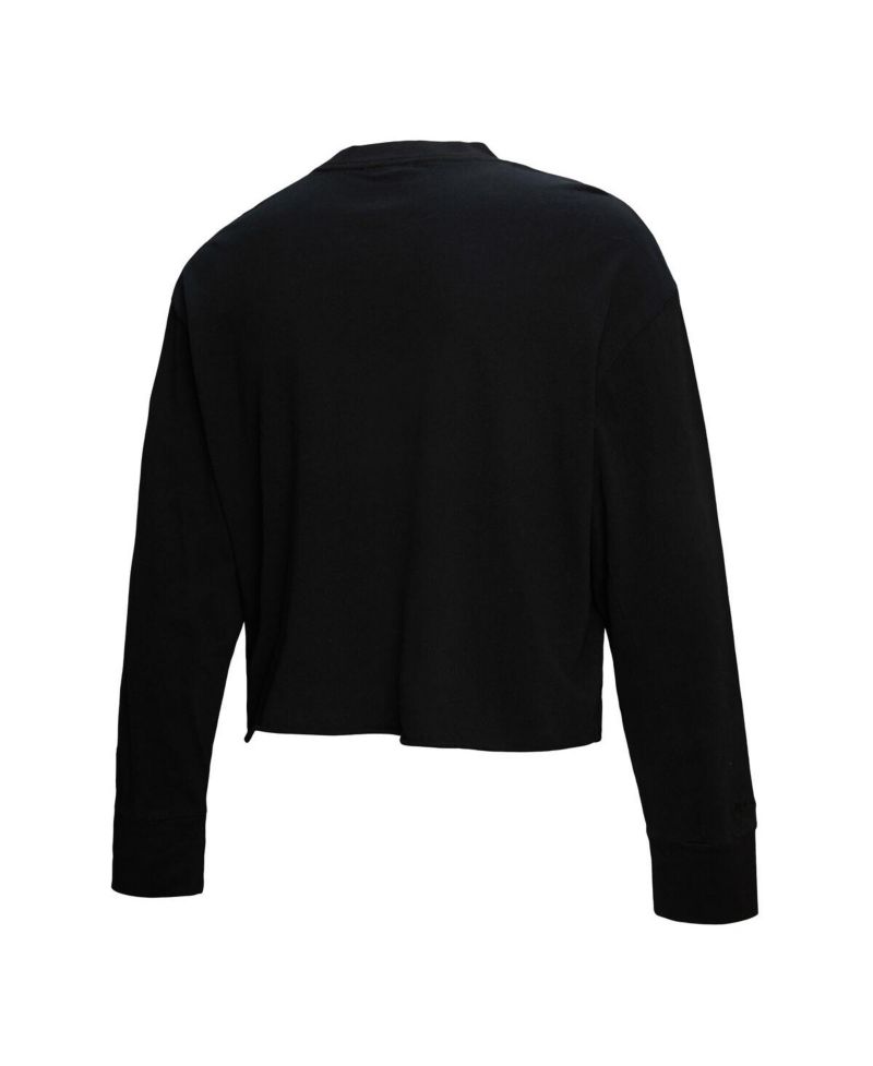 Women's Black Philadelphia 76ers Hardwood Classics Studded Boxy Cropped Long Sleeve T-Shirt