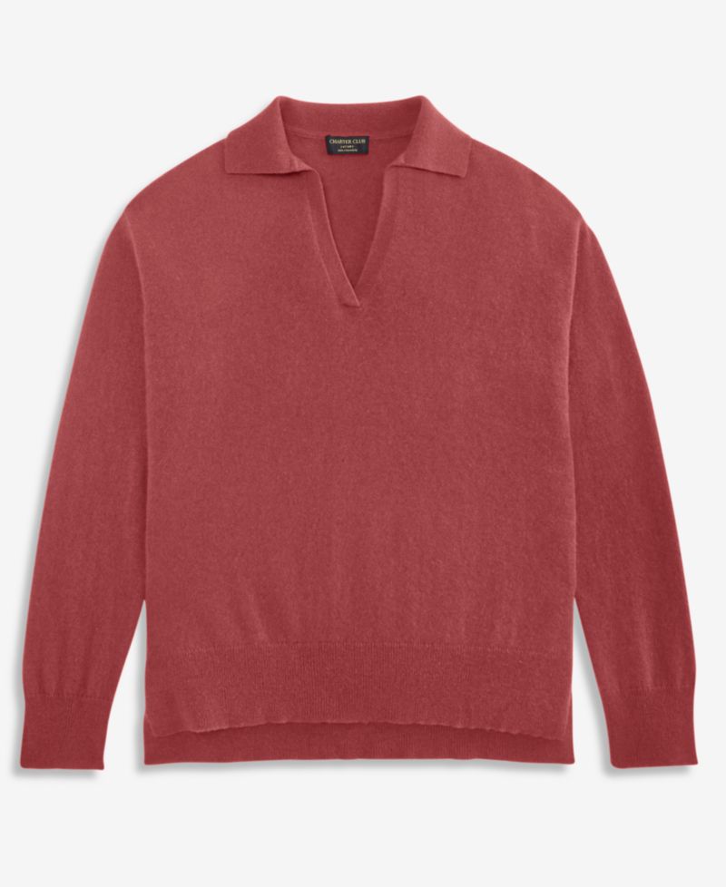 Women's Johnny-Collar 100% Cashmere Long-Sleeve Sweater