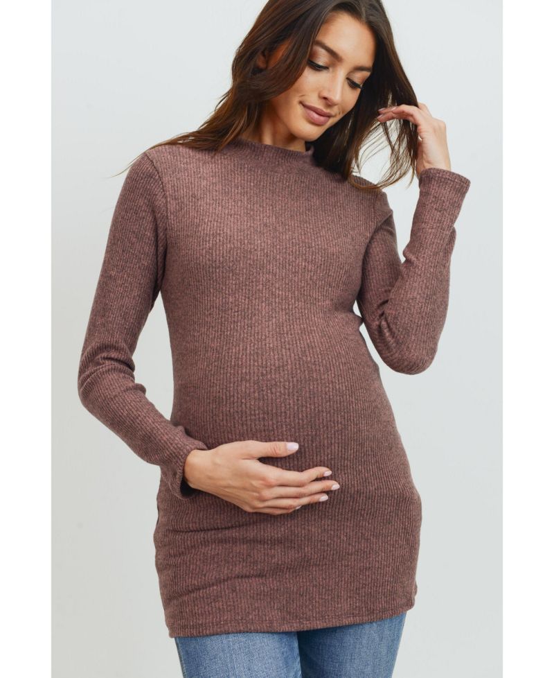 Maternity Mock Neck Long Sleeve Ribbed Top