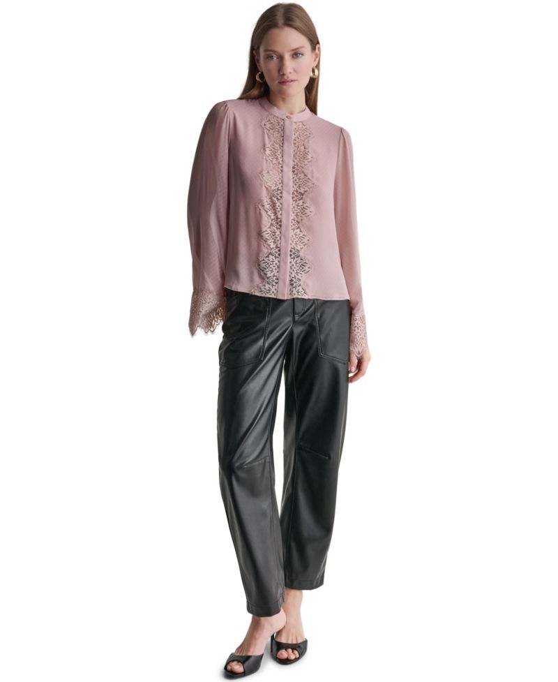 Women's High-Neck Long-Sleeve Lace Blouse