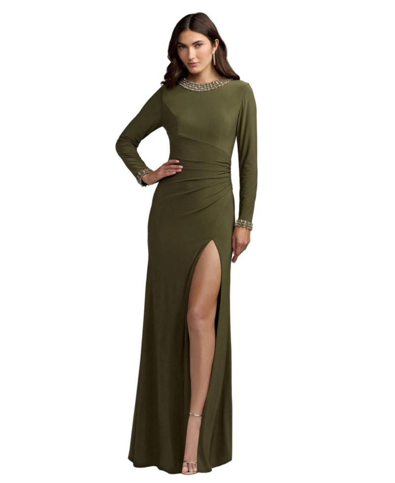 Women's Long Sleeve Embellished Jersey Maxi Dress
