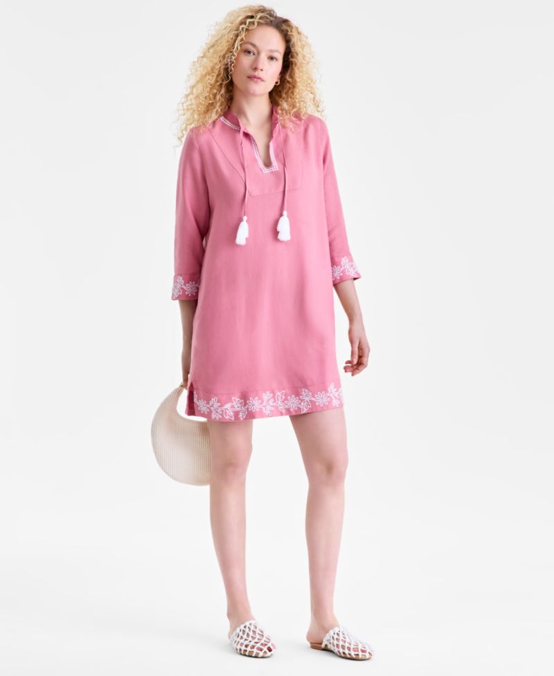 Women's 100% Linen Embroidered Dress
